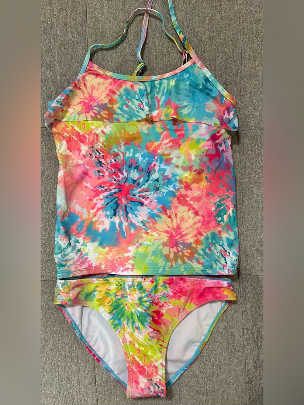 Girls Tie-Dye Ruffle Tankini Swim Set - Multicolor
